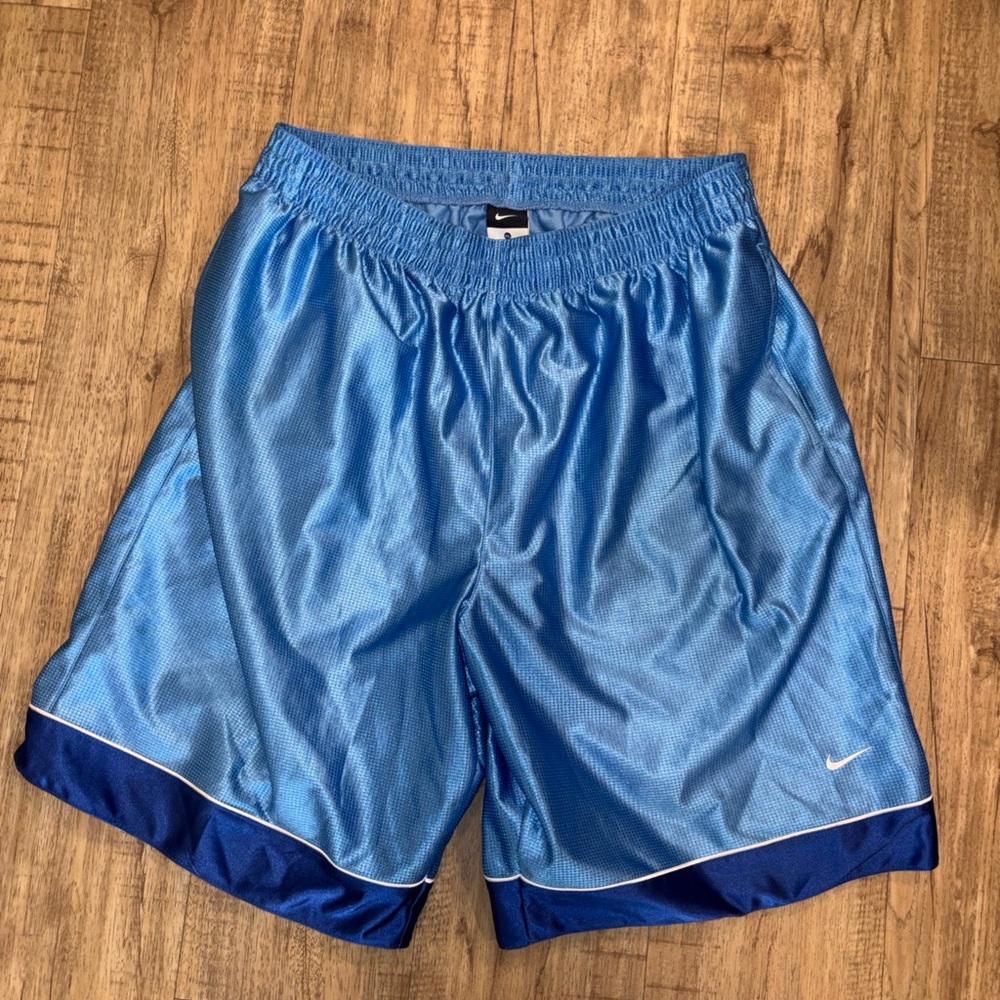 Nike Men’s dazzle 90s  Blue Athletic Mesh Shorts with Dark Blue Trim